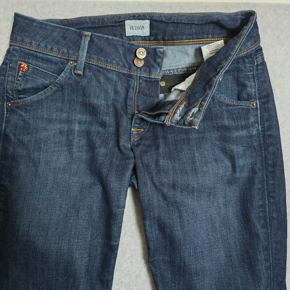 Hudson Women Sz 28 Collin Flap Pocket Mid Rise Dark Wash Skinny Cuff Crop Jeans - Picture 2 of 11